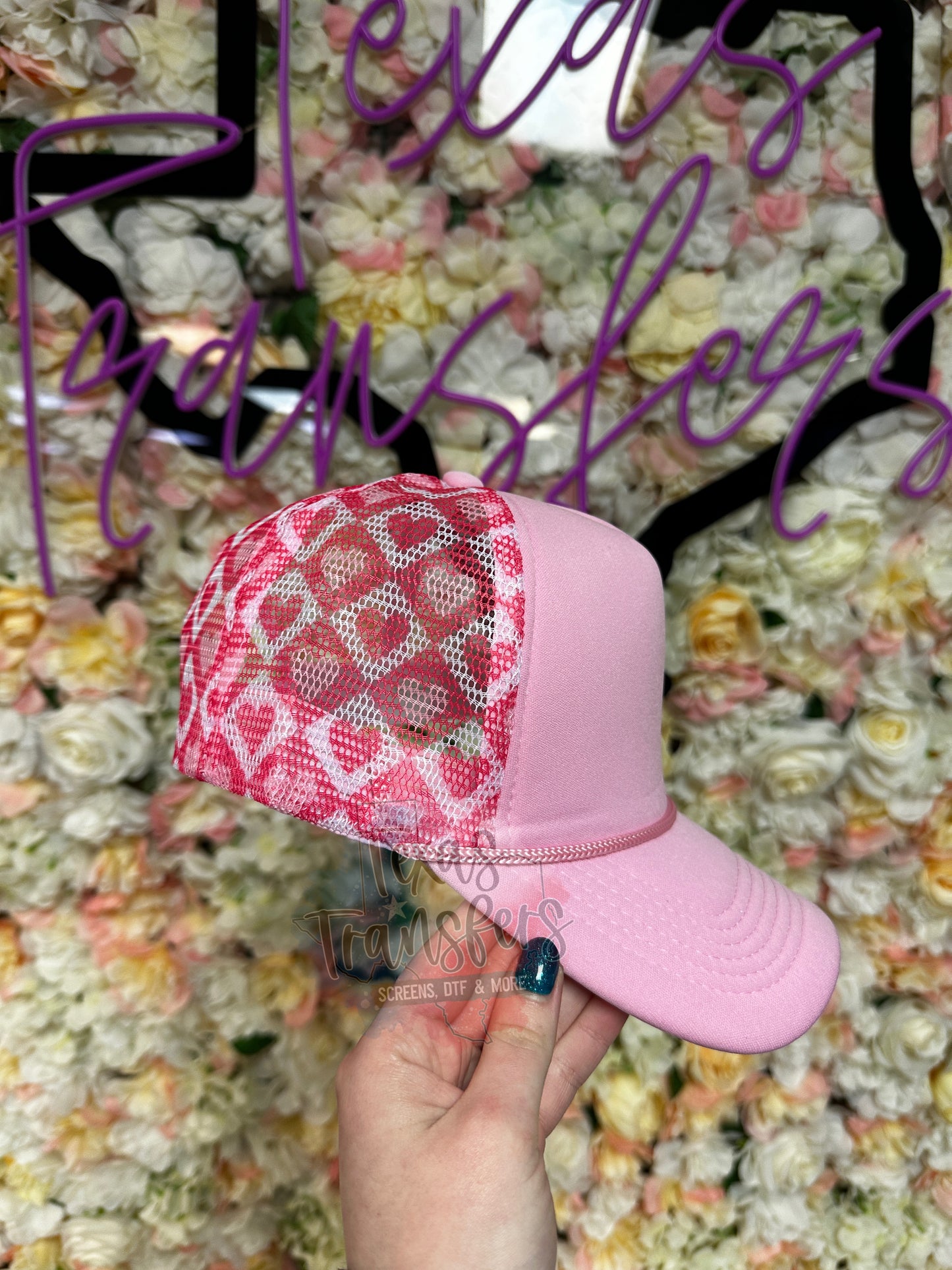Pink Heart Checker Trucker Hat - Texas Transfers and Designs