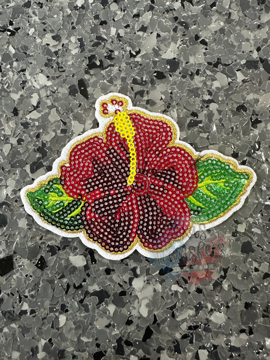 Sequin Hibiscus Red Iron-On PATCH