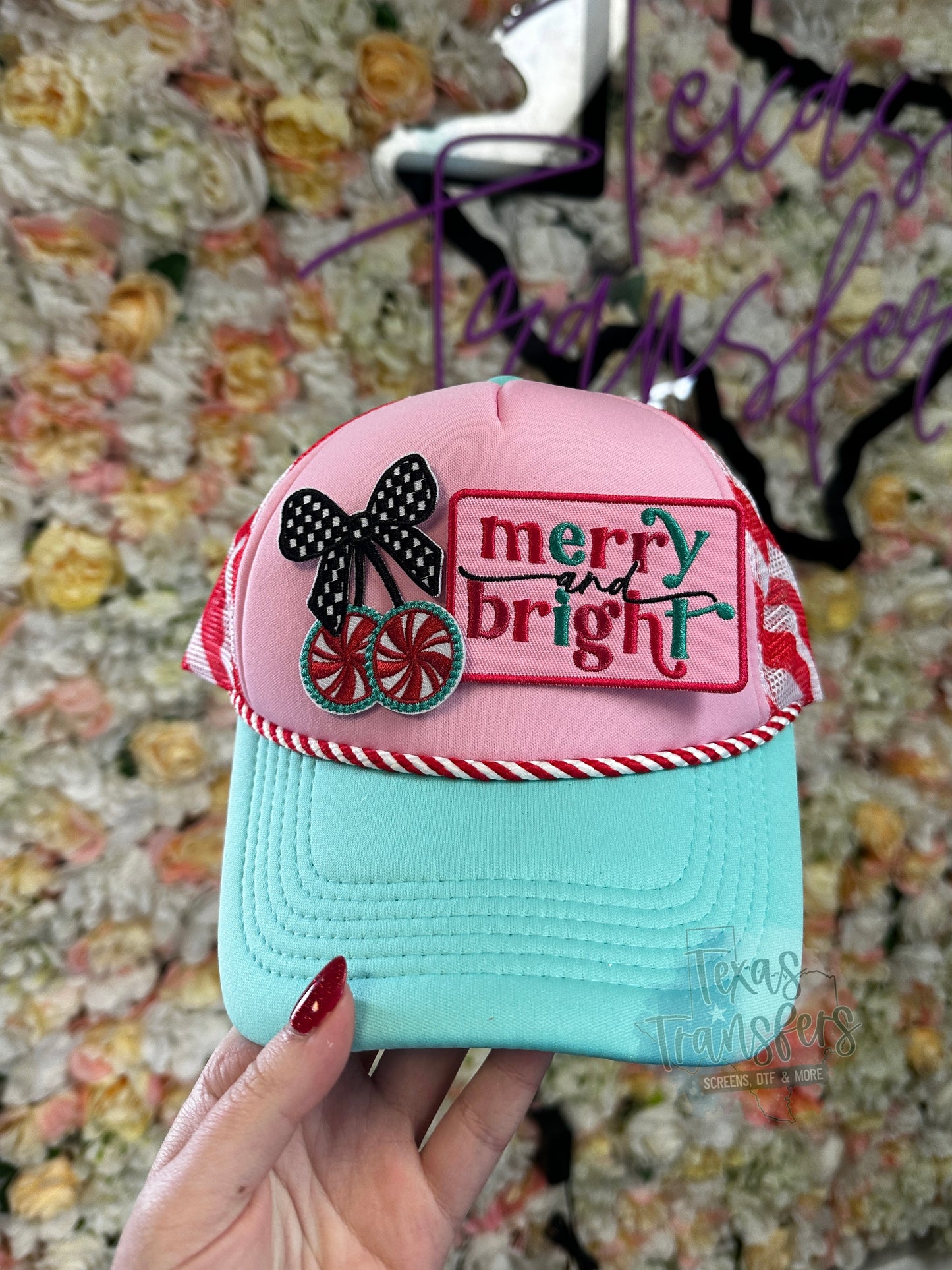 Pink/Mint Candy Cane Trucker Hat
