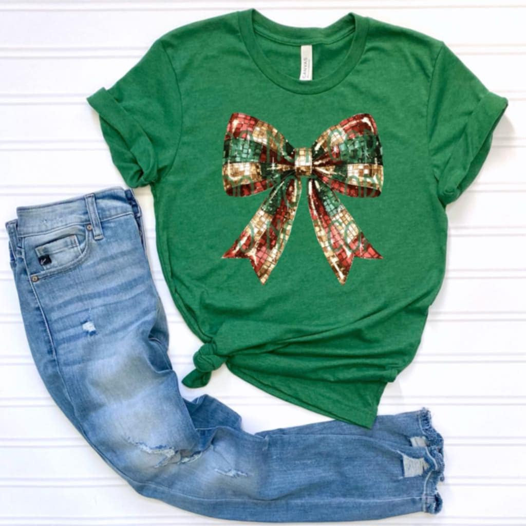 Christmas Shimmer Coquette Bow DTF - Texas Transfers and Designs