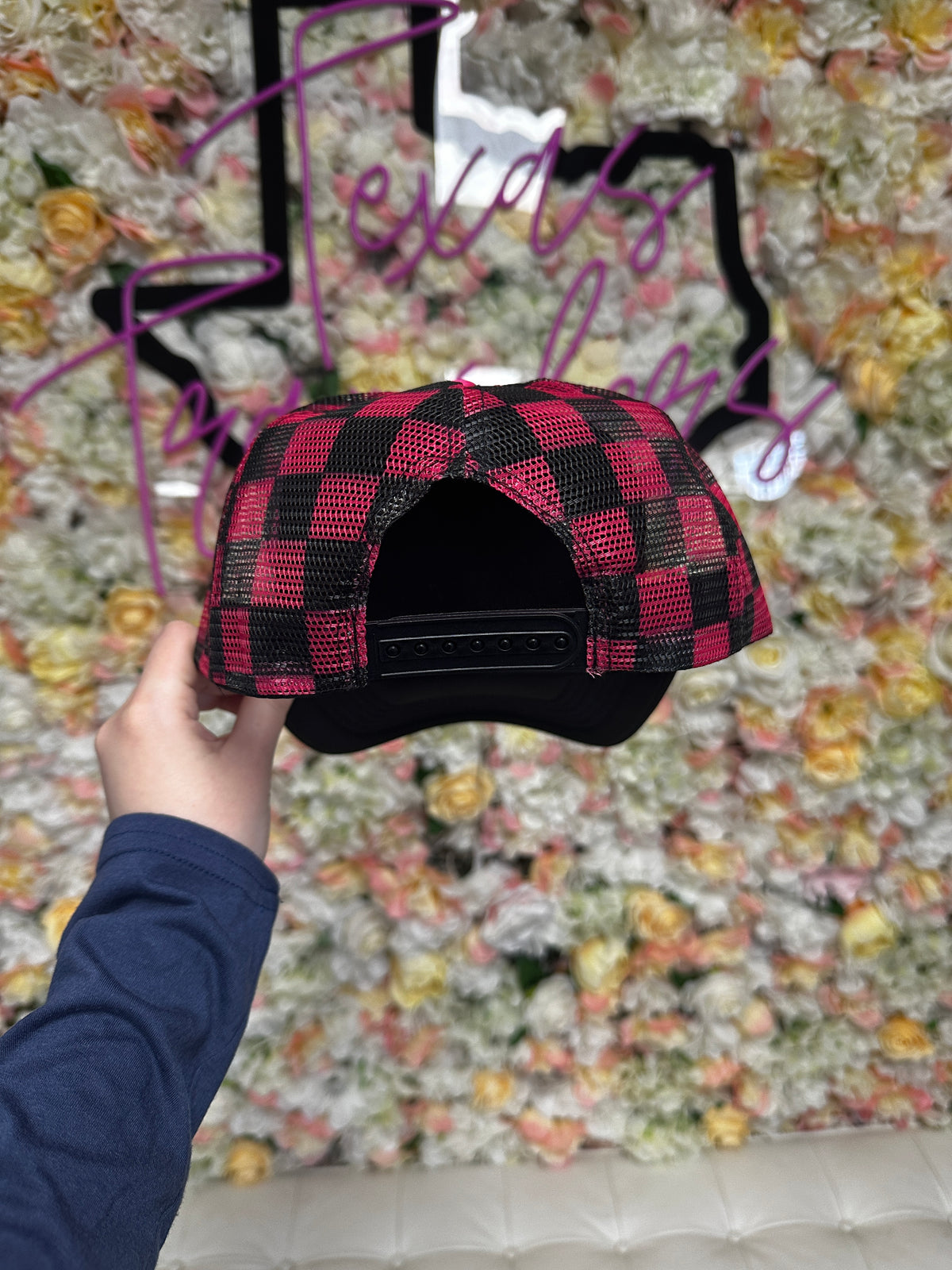 Black Front/ Hot Pink Checker Trucker Hat