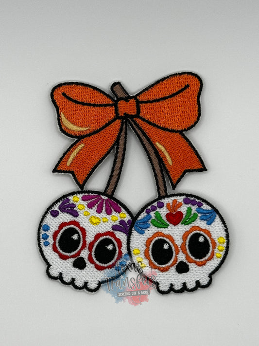 Sugar Skull Cherries Iron-On PATCH - Texas Transfers and Designs