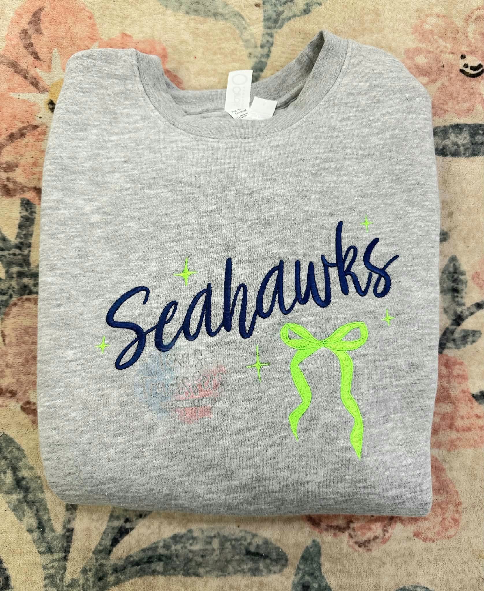 Seahawks Bow Embroidered Sweatshirt (Select Color) - Texas Transfers and Designs