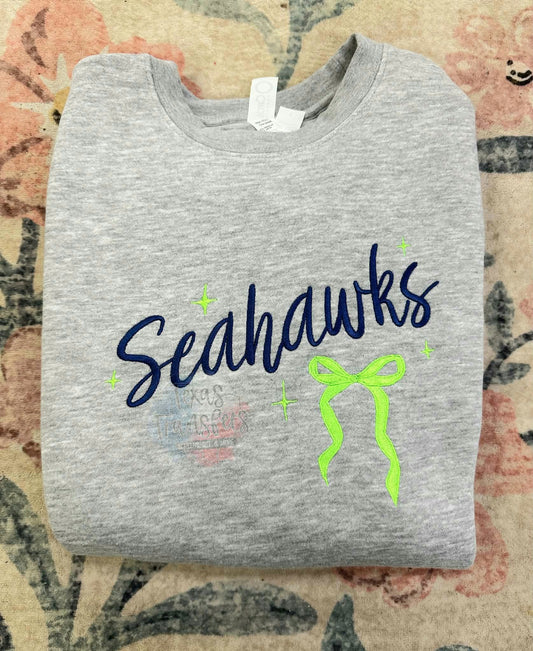 Seahawks Bow Embroidered Sweatshirt (Select Color) - Texas Transfers and Designs