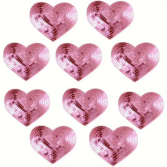 Pink Sequin Heart Iron-On Patch