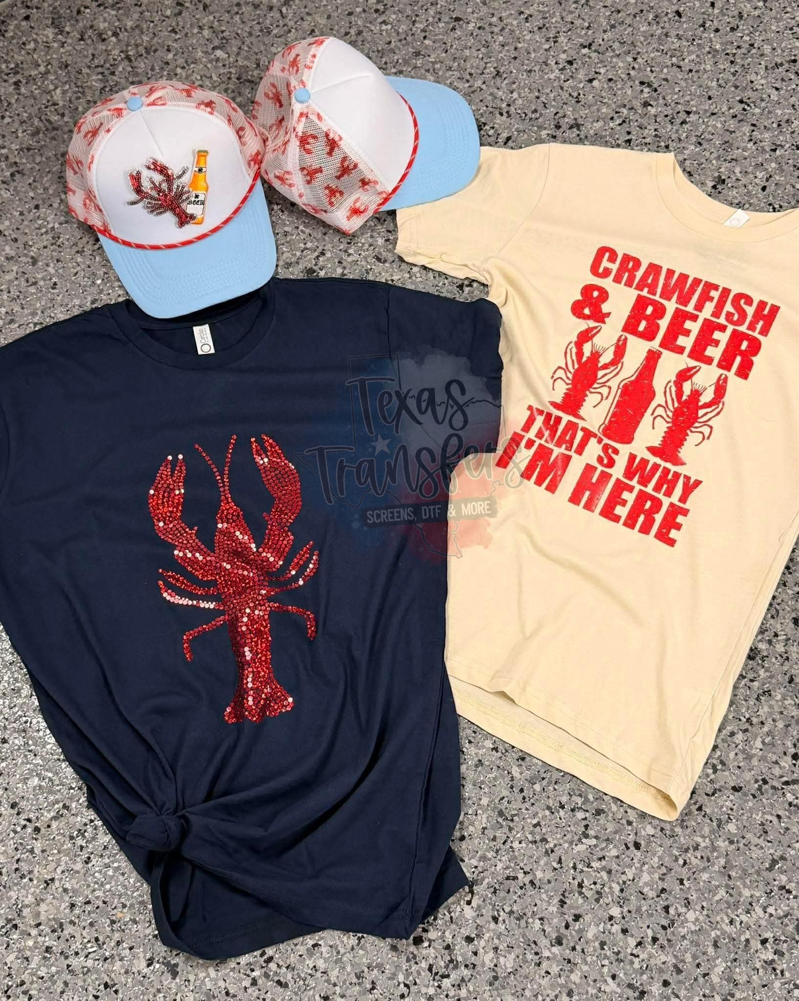 Crawfish Spangle Transfer - Texas Transfers and Designs