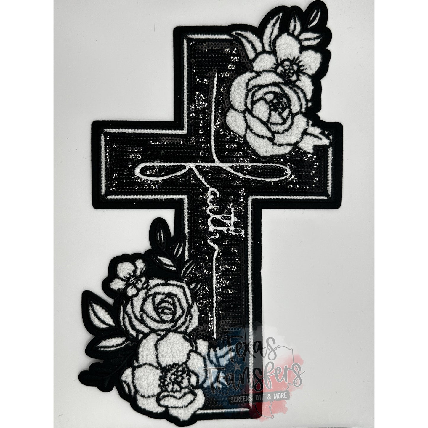 Faith Cross Sequin XL Iron-On Patch - Texas Transfers and Designs