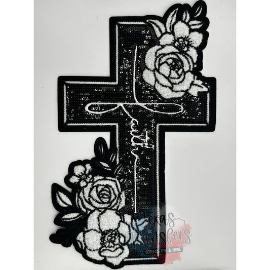 Faith Cross Sequin XL Iron-On Patch - Texas Transfers and Designs