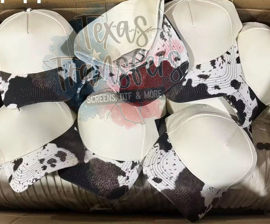 PRE-ORDER Arriving 4/20 Rustic Cow Print Brim Canvas Blank Hat - Texas Transfers and Designs