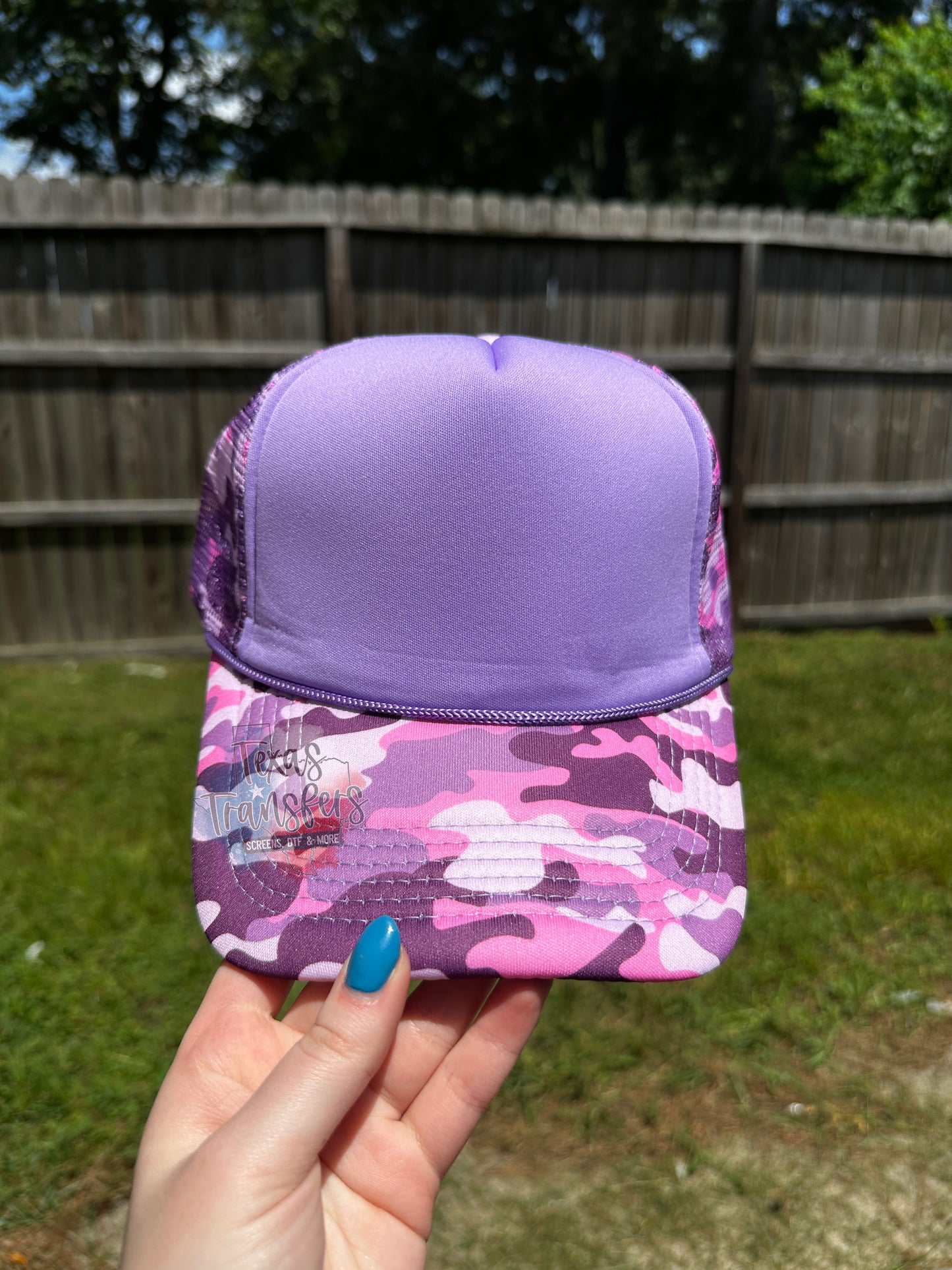 Purple Camo Trucker Hat - Texas Transfers and Designs