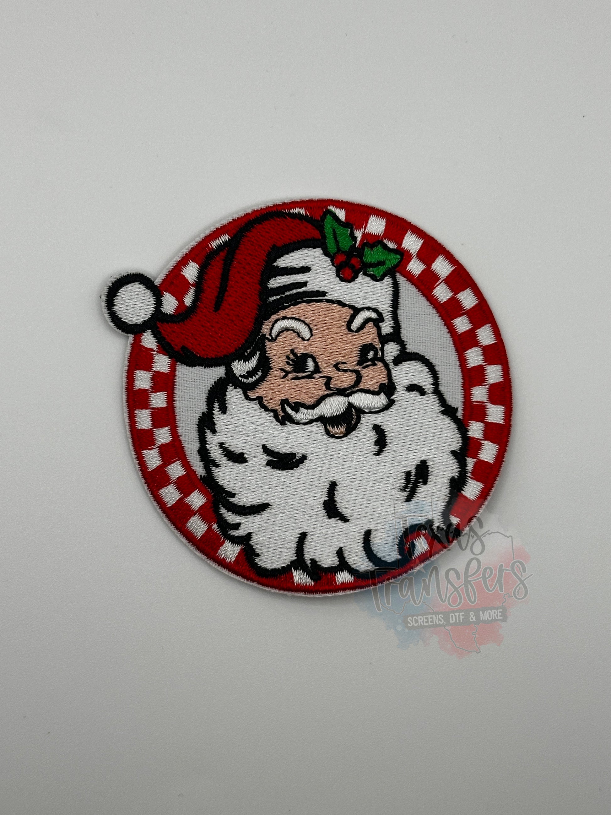 Santa Red Checker Circle Iron-On PATCH - Texas Transfers and Designs