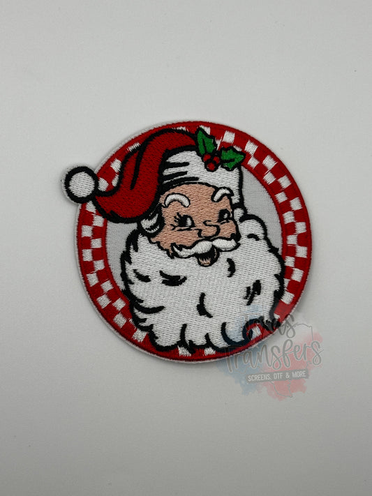 Santa Red Checker Circle Iron-On PATCH - Texas Transfers and Designs