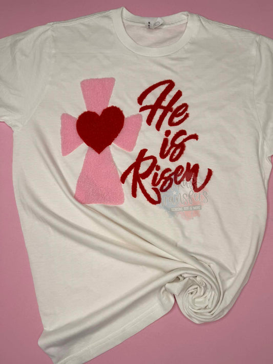 He is Risen Cross Fluffy Fuzzy XL Iron-On Patch - Texas Transfers and Designs