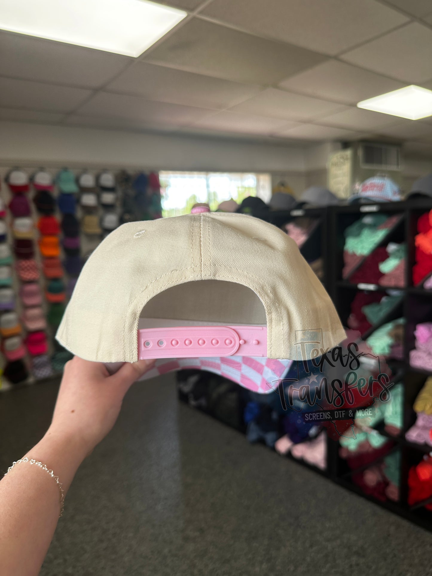 Pink and White Checker Brim Canvas Hat - Texas Transfers and Designs
