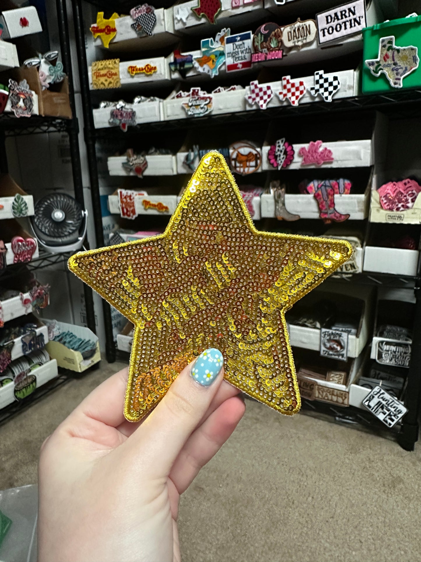 5" Sequin Stars (Embroidered Outline) Iron On Patches - Texas Transfers and Designs