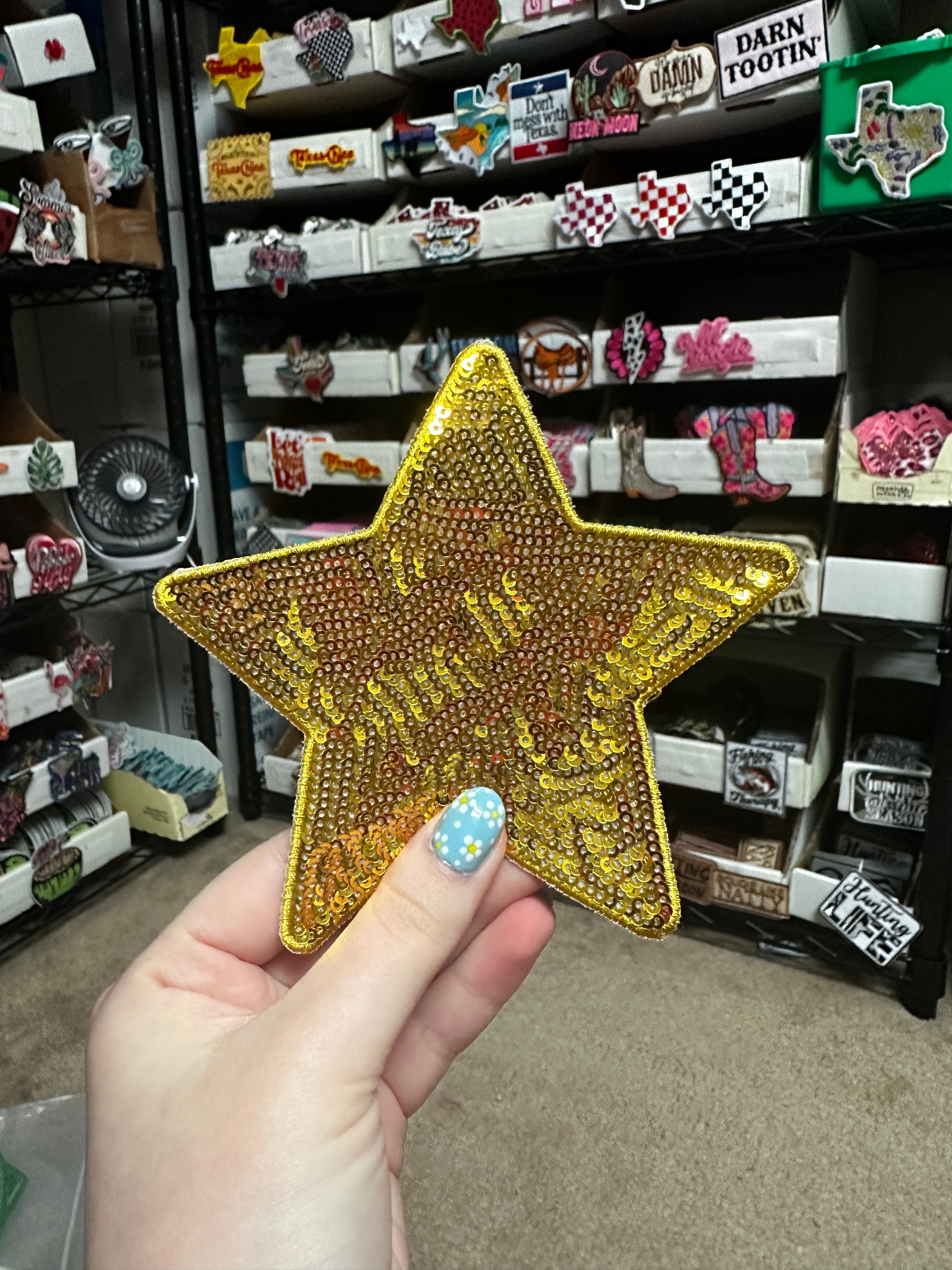 5" Sequin Stars (Embroidered Outline) Iron On Patches - Texas Transfers and Designs
