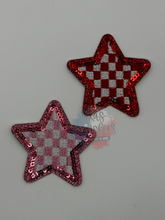 Sequin/Glitter Checkered Stars Iron-On Patch *DISCONTINUED* - Texas Transfers and Designs