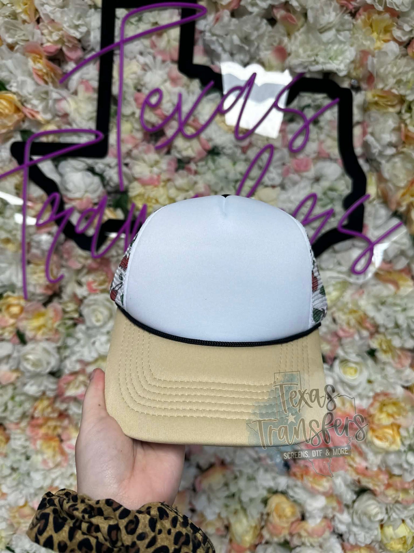 Cherry Tan Brimmed Trucker Hat - Texas Transfers and Designs