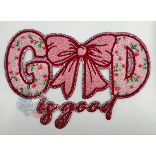 God is Good Bow Chenille XL Iron-On Patch - Texas Transfers and Designs