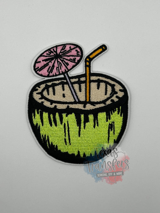 Coconut Drink Iron-On PATCH - Texas Transfers and Designs