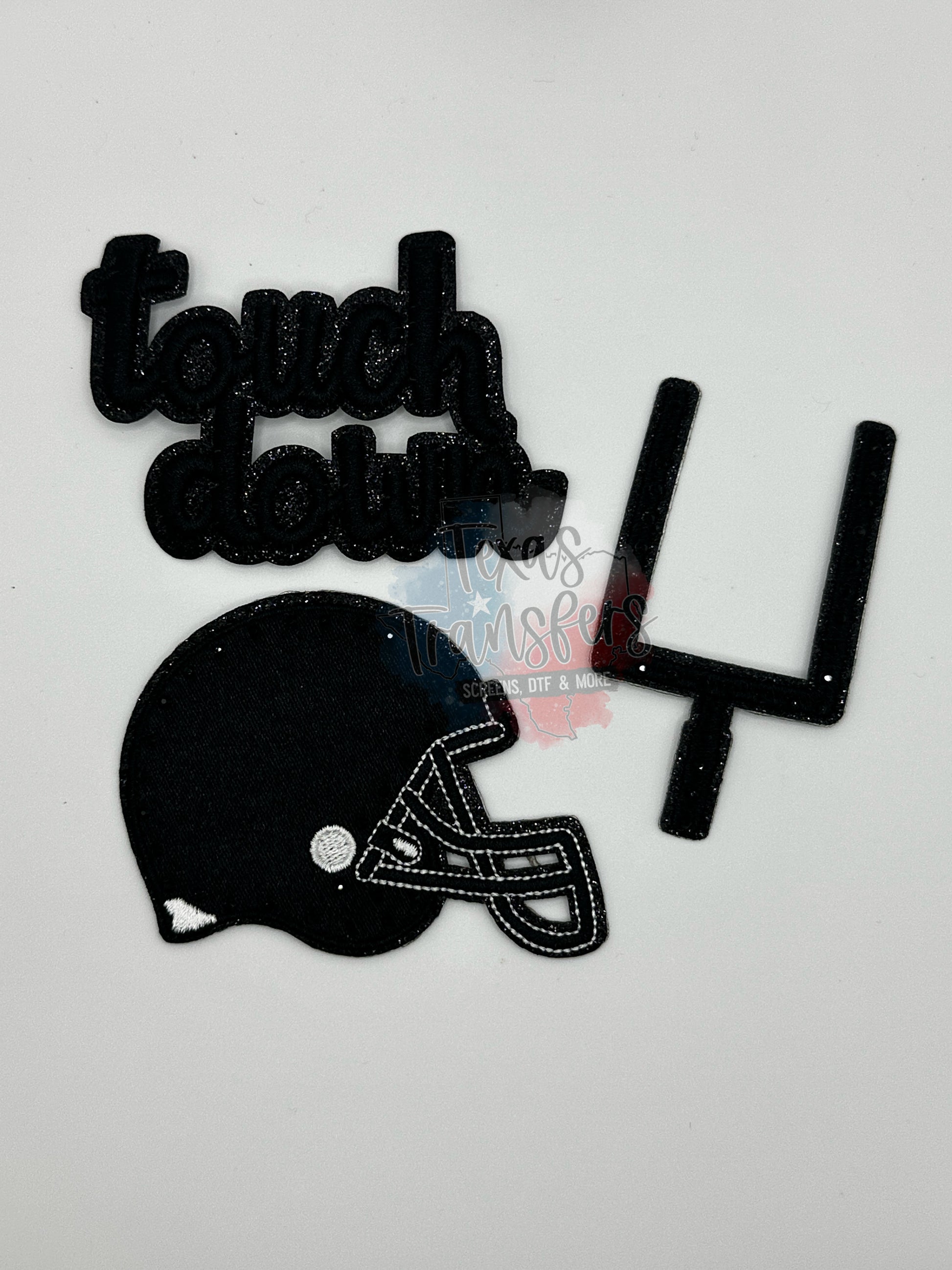 Rhinestone/Glitter Football Set (Black) Iron-On Patches - Texas Transfers and Designs
