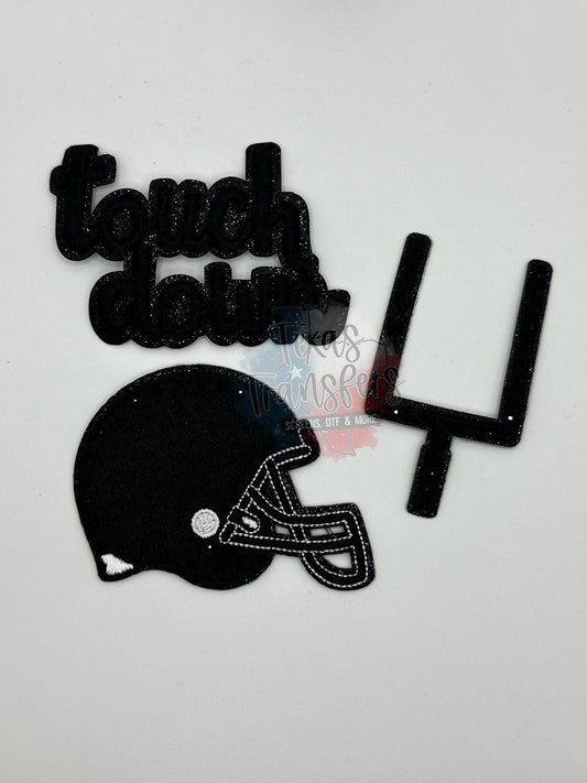Rhinestone/Glitter Football Set (Black) Iron-On Patches - Texas Transfers and Designs