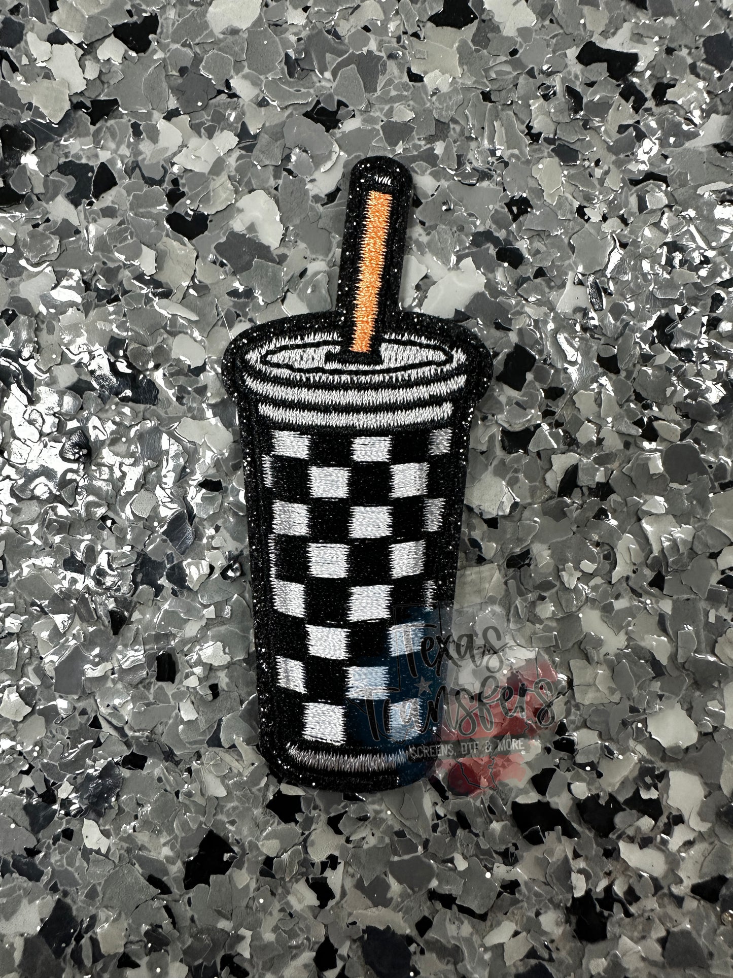 Black Checker Cup Glitter Iron-On Patch