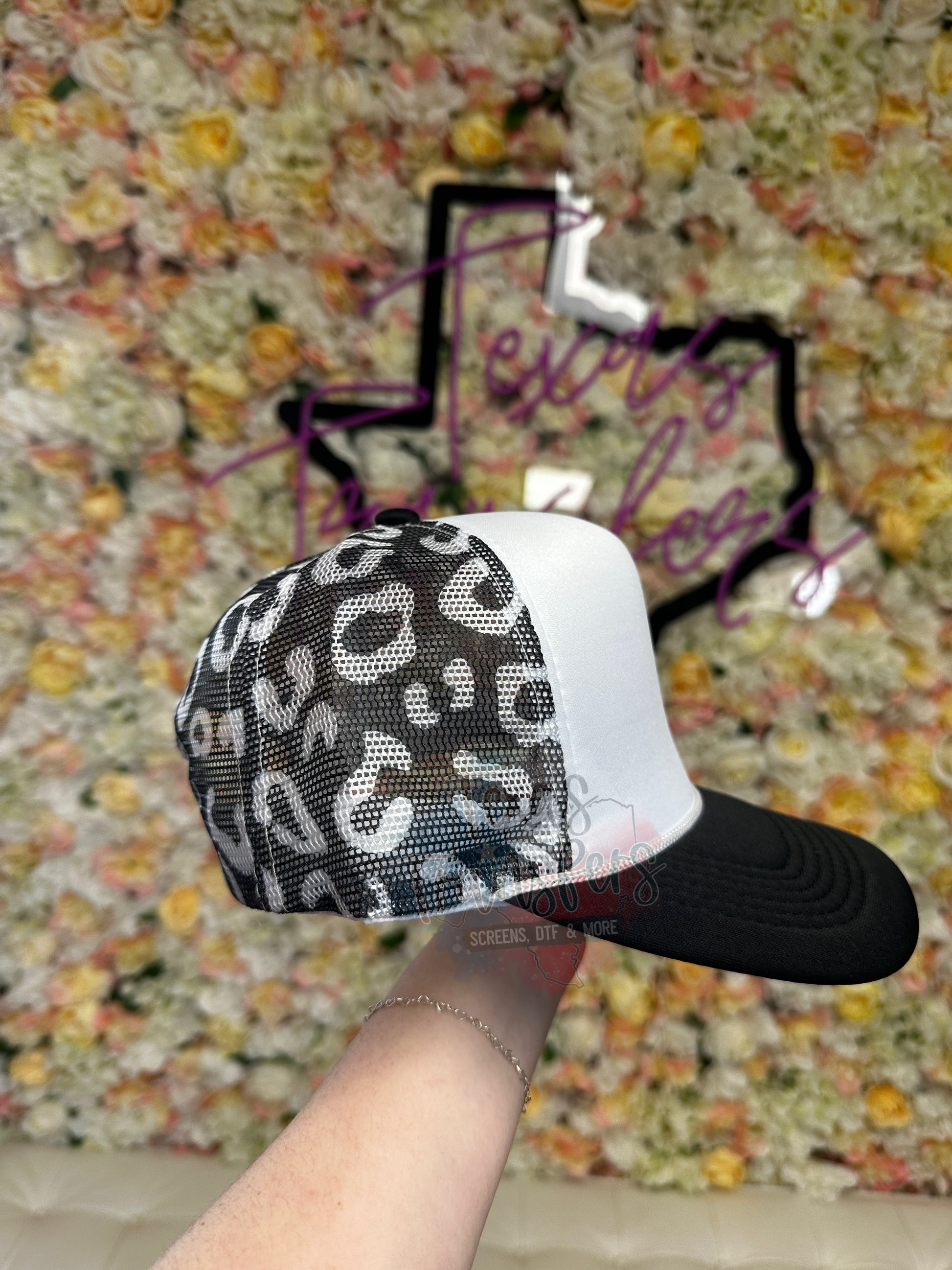 Black Leopard Mesh Trucker Hat - Texas Transfers and Designs