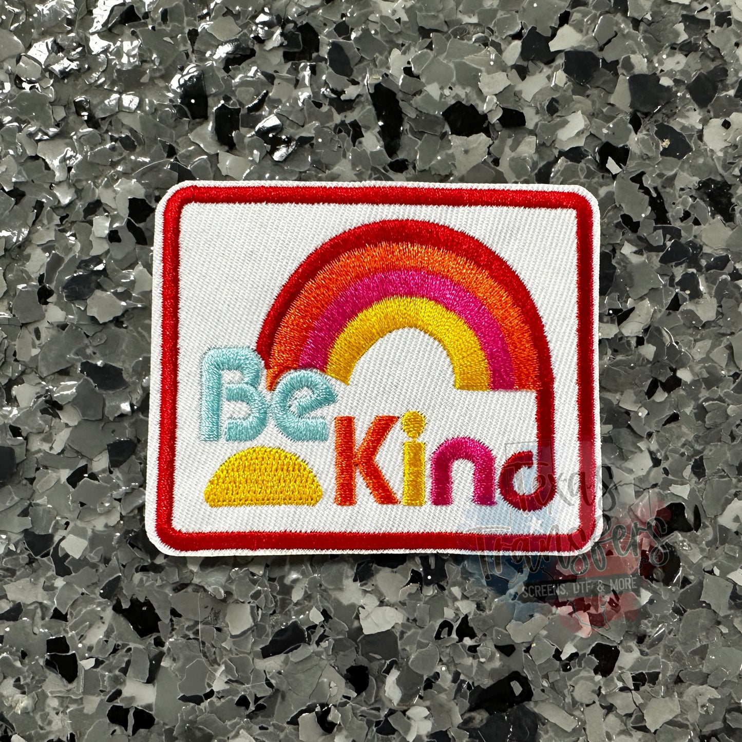 Be Kind Retro RED Iron-On Patch - Texas Transfers and Designs