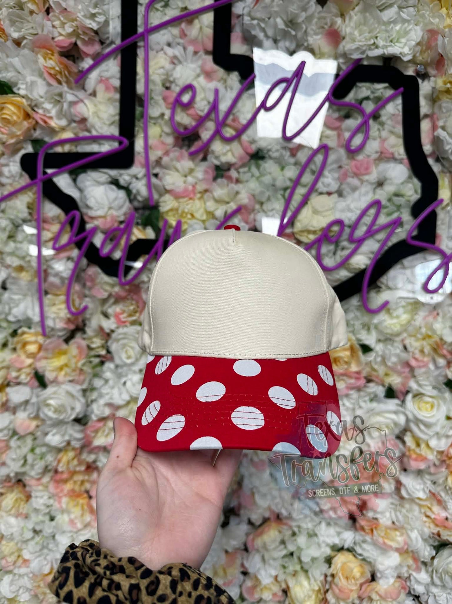 Red Polka Dot Canvas Hat - Texas Transfers and Designs