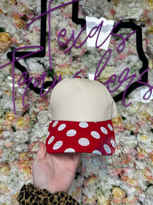 Red Polka Dot Canvas Hat - Texas Transfers and Designs