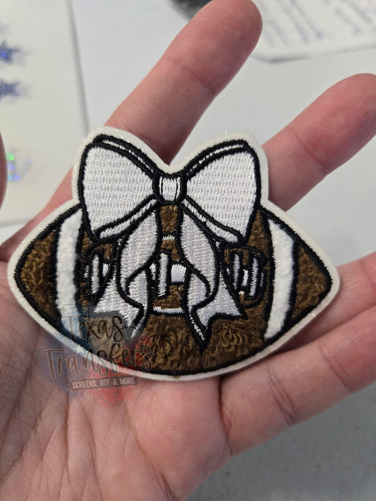 Football Bow (White) Iron-On PATCH - Texas Transfers and Designs