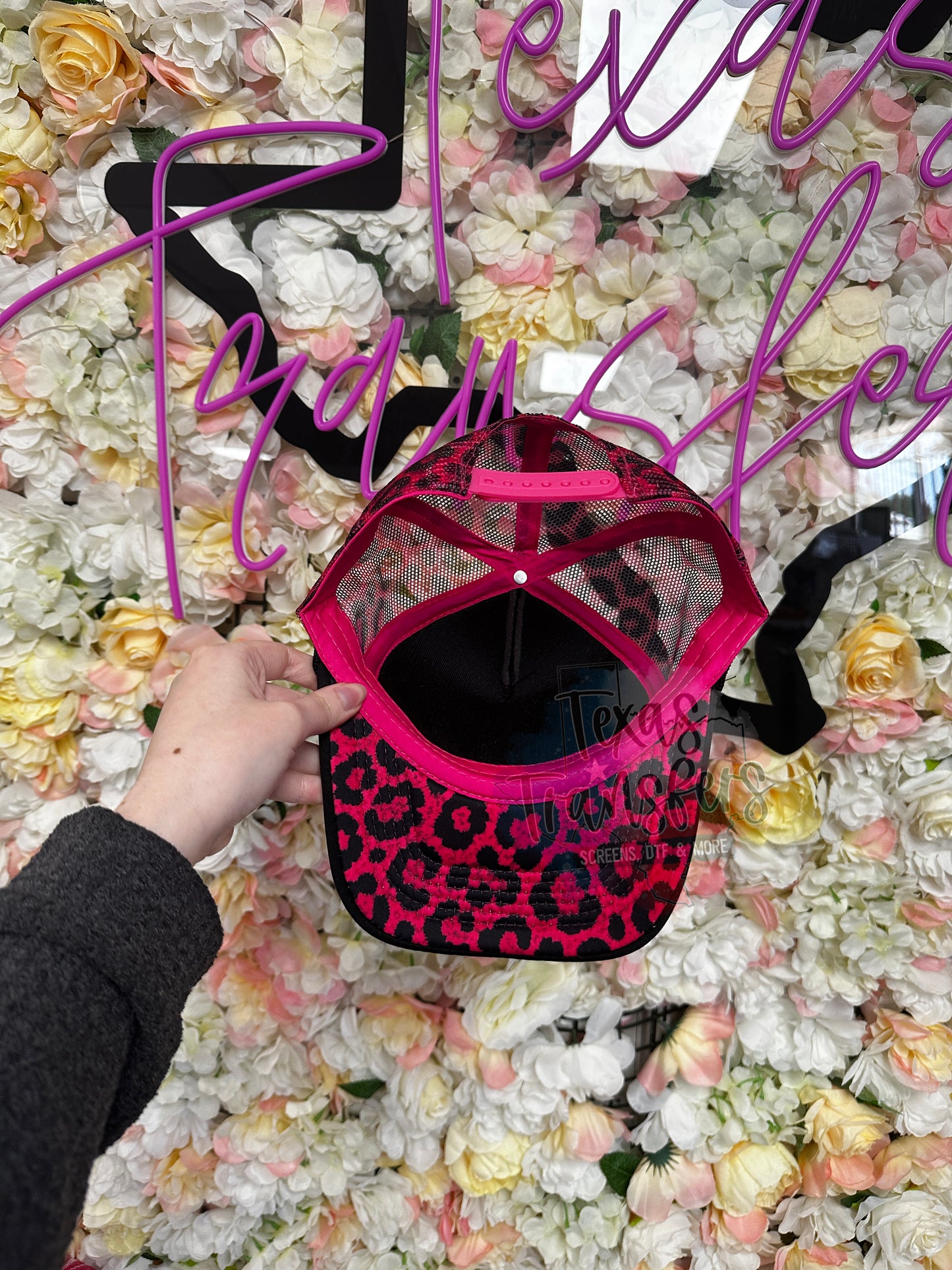 Black Front/ Hot Pink Leopard Mesh Trucker Hat
