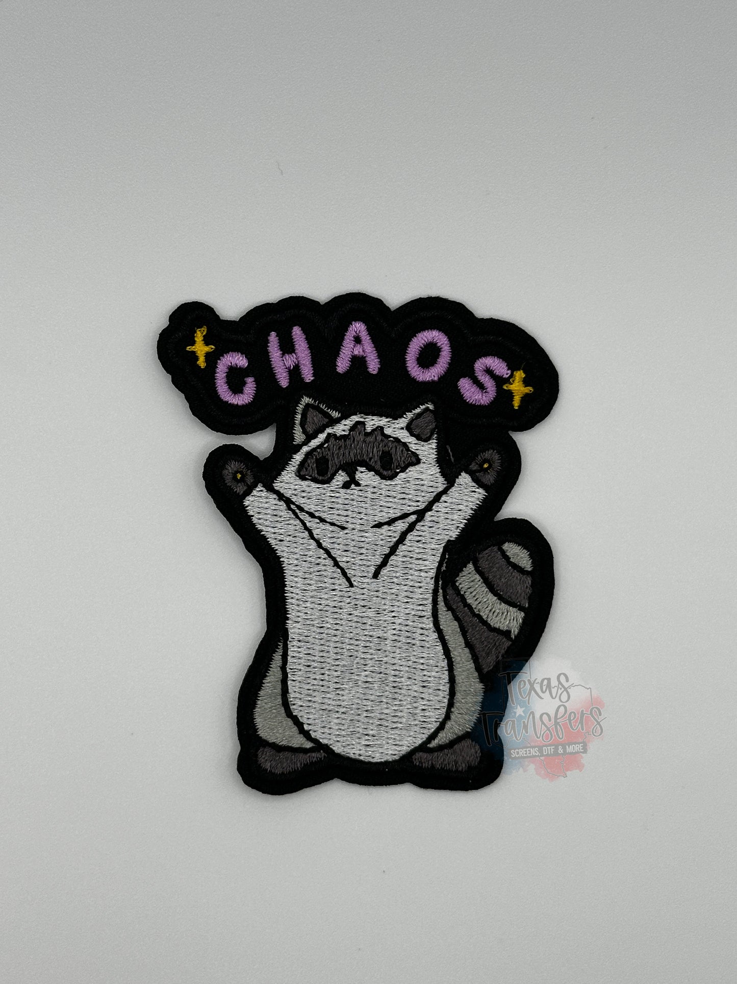 Chaos Raccoon Iron-On Patch - Texas Transfers and Designs