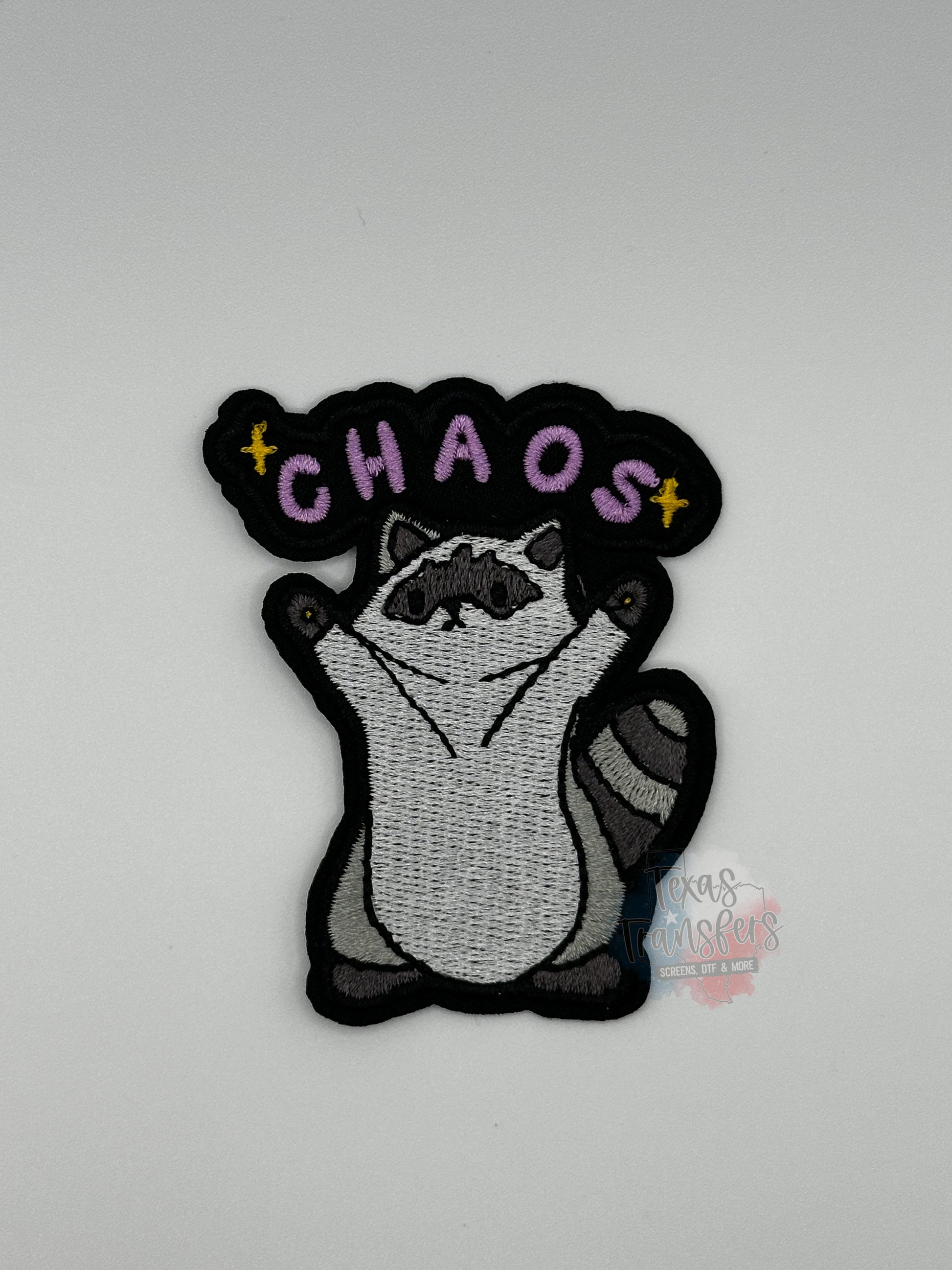 Chaos Raccoon Iron-On Patch - Texas Transfers and Designs
