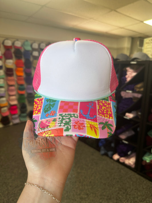 Tropical Collage Brim Trucker Hat - Texas Transfers and Designs