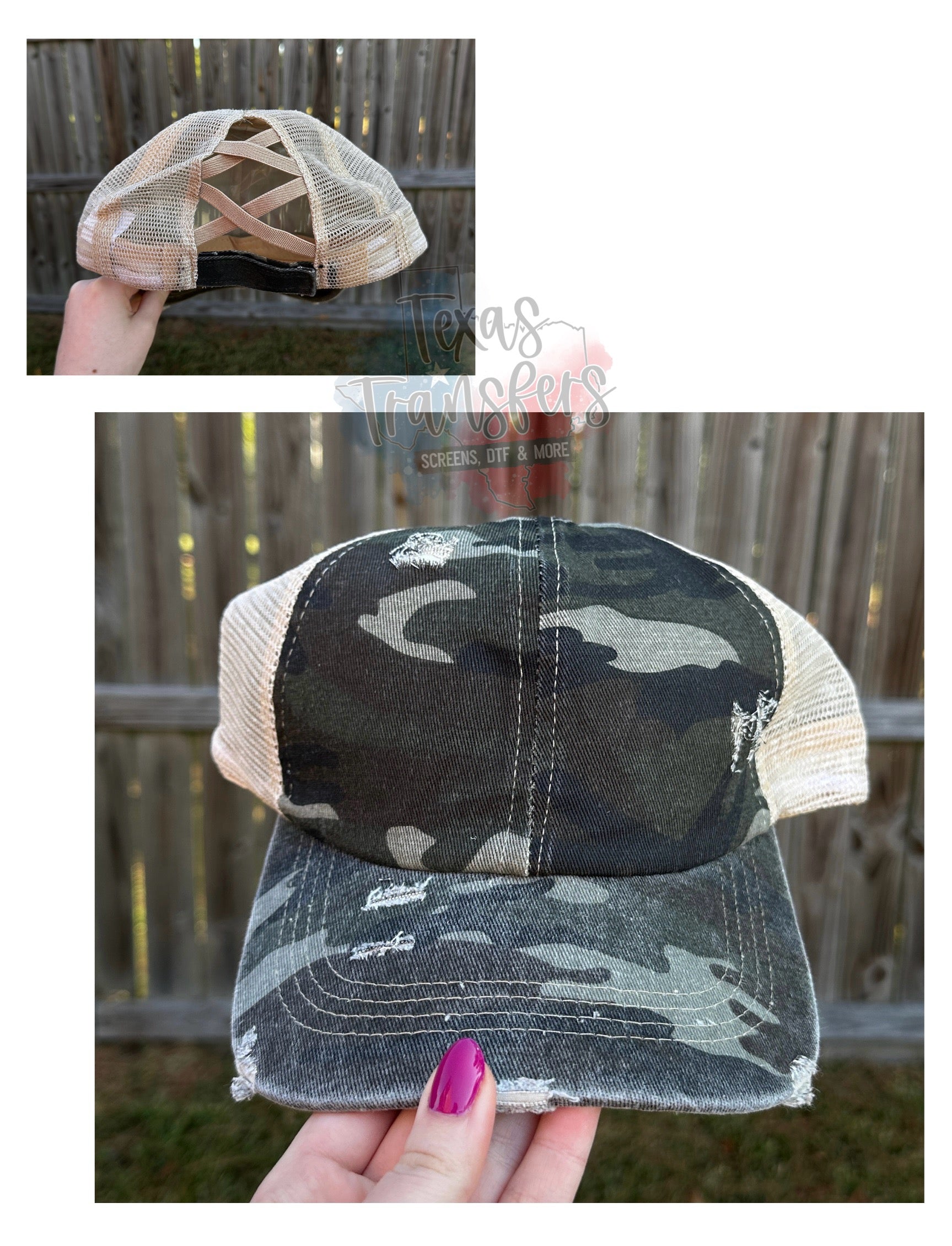 Criss Cross Blank Ponytail Hat - Texas Transfers and Designs