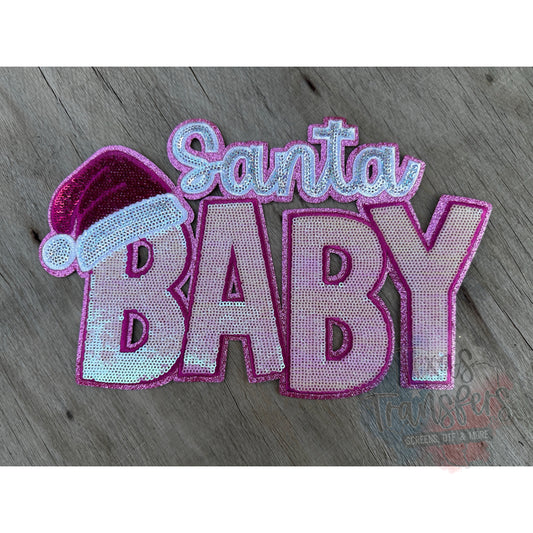 Santa Baby Light Pink Sequin XL Iron-On Patch - Texas Transfers and Designs