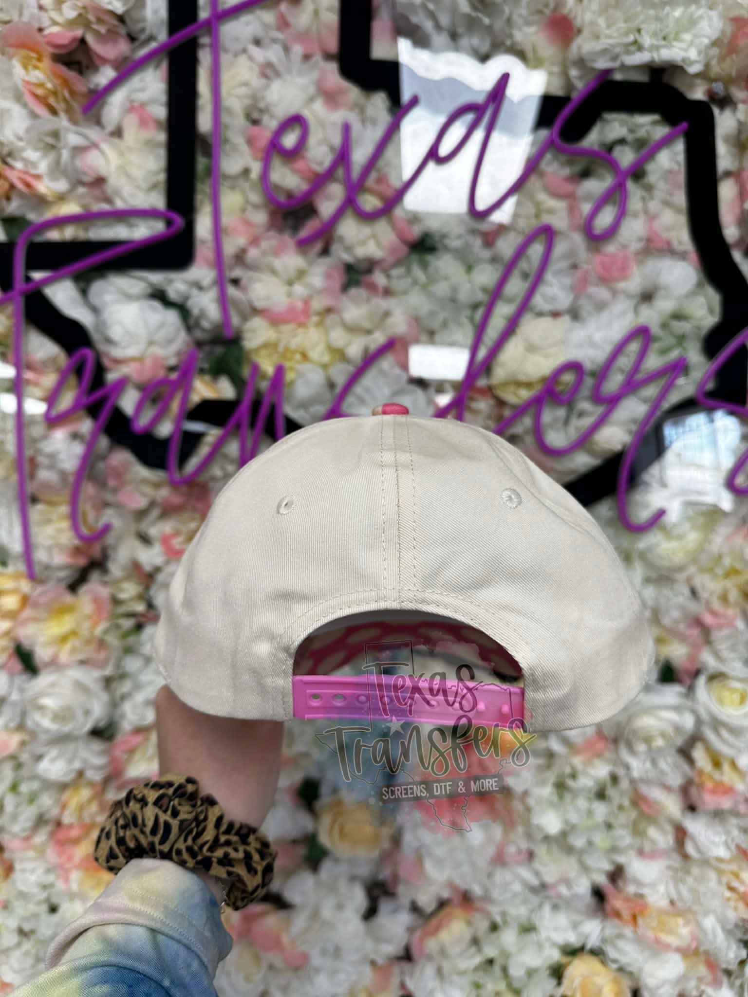 Pink and Cream Polka Dot Canvas Hat - Texas Transfers and Designs