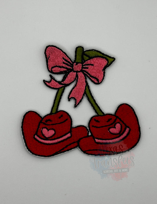 Cowgirl Hat Cherries Iron-On PATCH - Texas Transfers and Designs