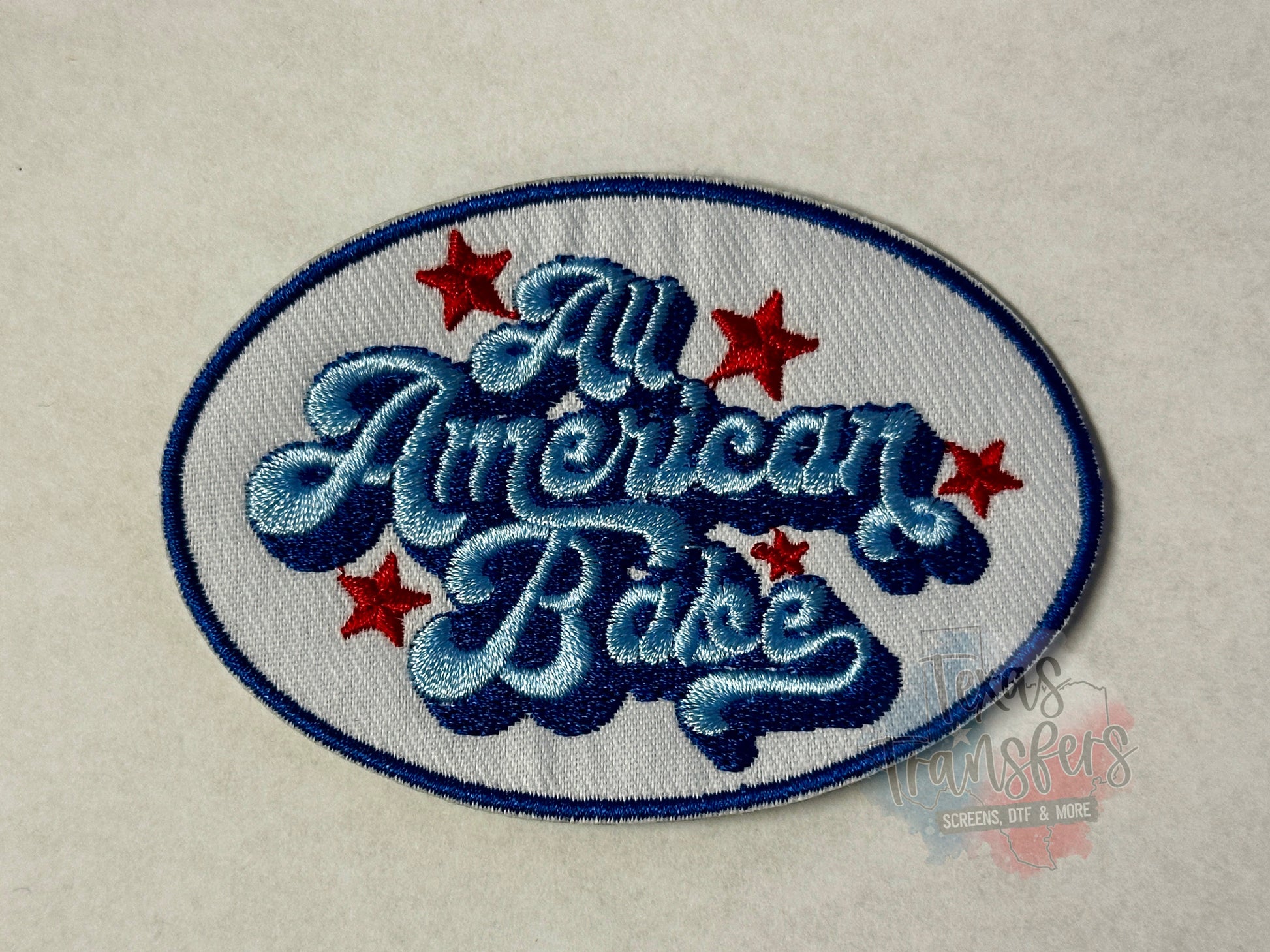 All American Babe Oval Iron-On PATCH - Texas Transfers and Designs