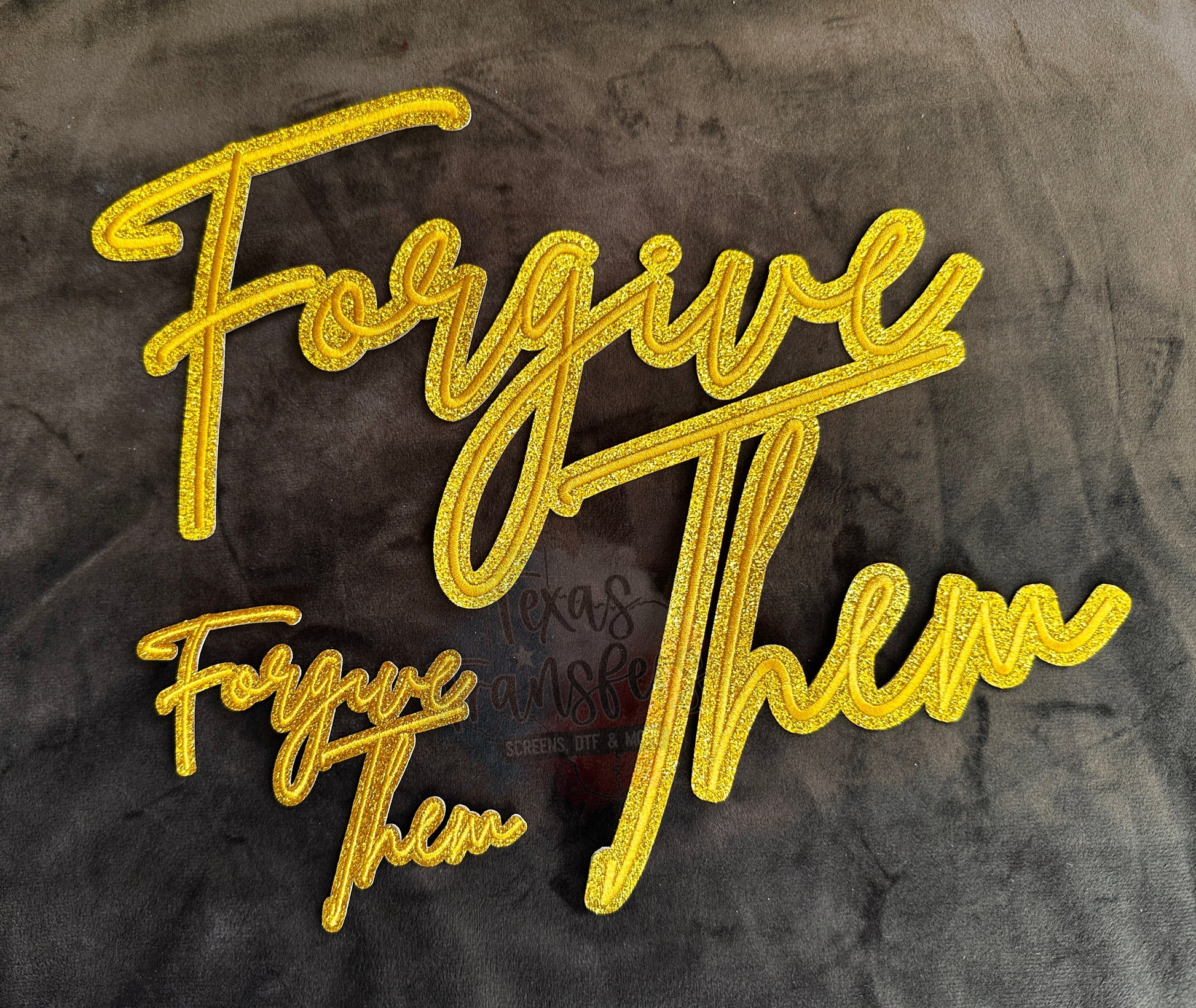 Gold Glitter Forgive Them Iron-On Patch (Multiple Options) - Texas Transfers and Designs