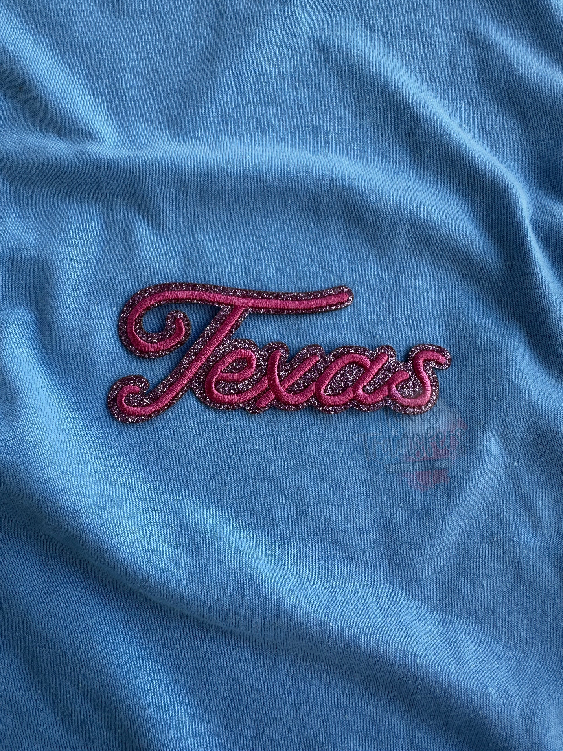 Texas Cursive Glitter Iron-On Patch (Multiple Options) - Texas Transfers and Designs