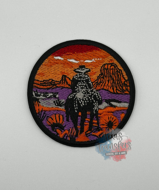 Cowboy Circle Full Embroidery Iron-On PATCH - Texas Transfers and Designs