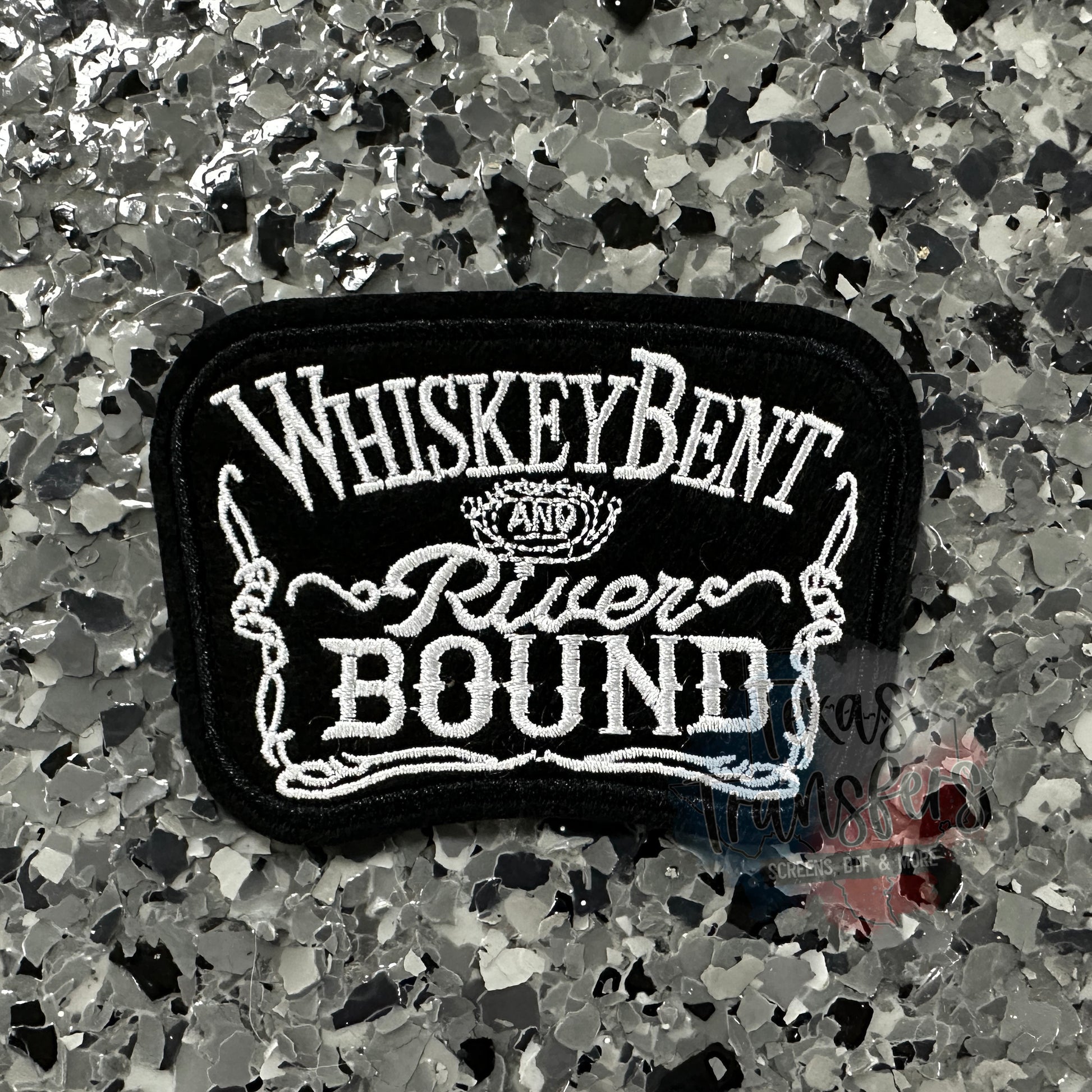 Whiskey Bent River Bound Iron-On Patch - Texas Transfers and Designs