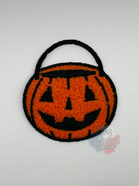 Jack O Lantern Bucket Chenille Iron-On PATCH - Texas Transfers and Designs
