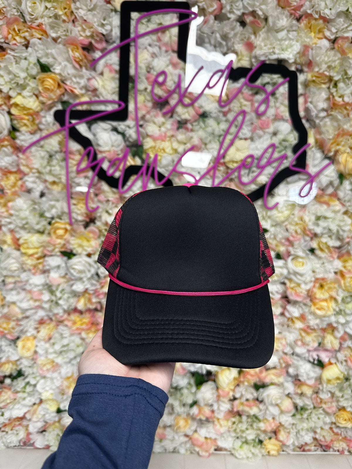 Black Front/ Hot Pink Checker Trucker Hat