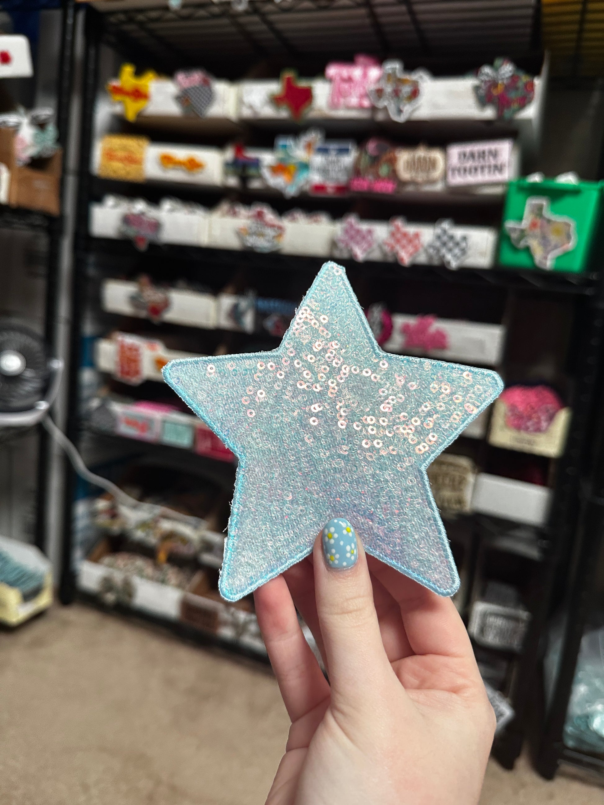 5" Sequin Stars (Embroidered Outline) Iron On Patches - Texas Transfers and Designs