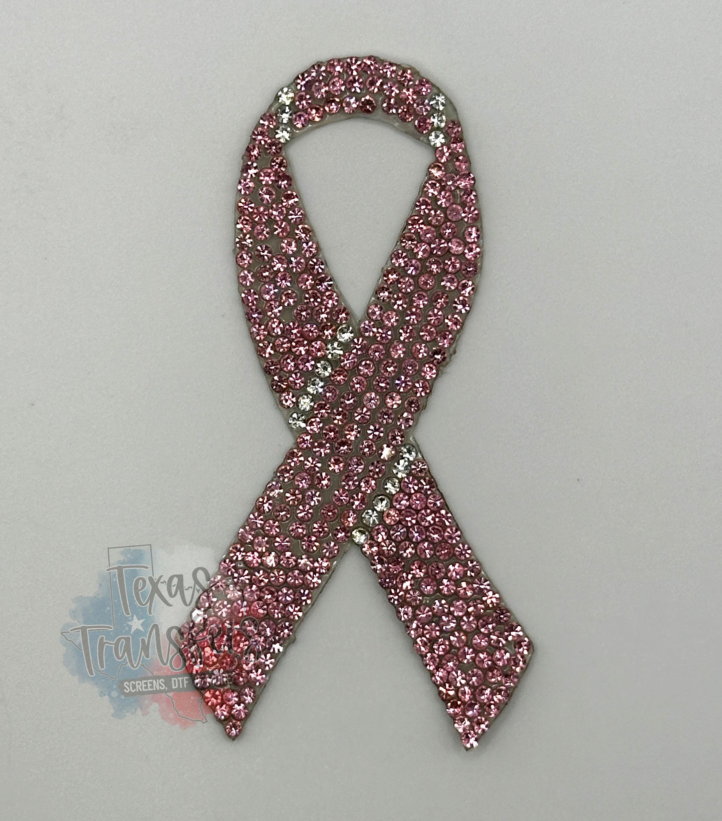 Sparkly Stone Breast Cancer Ribbon Iron-On PATCH - Texas Transfers and Designs