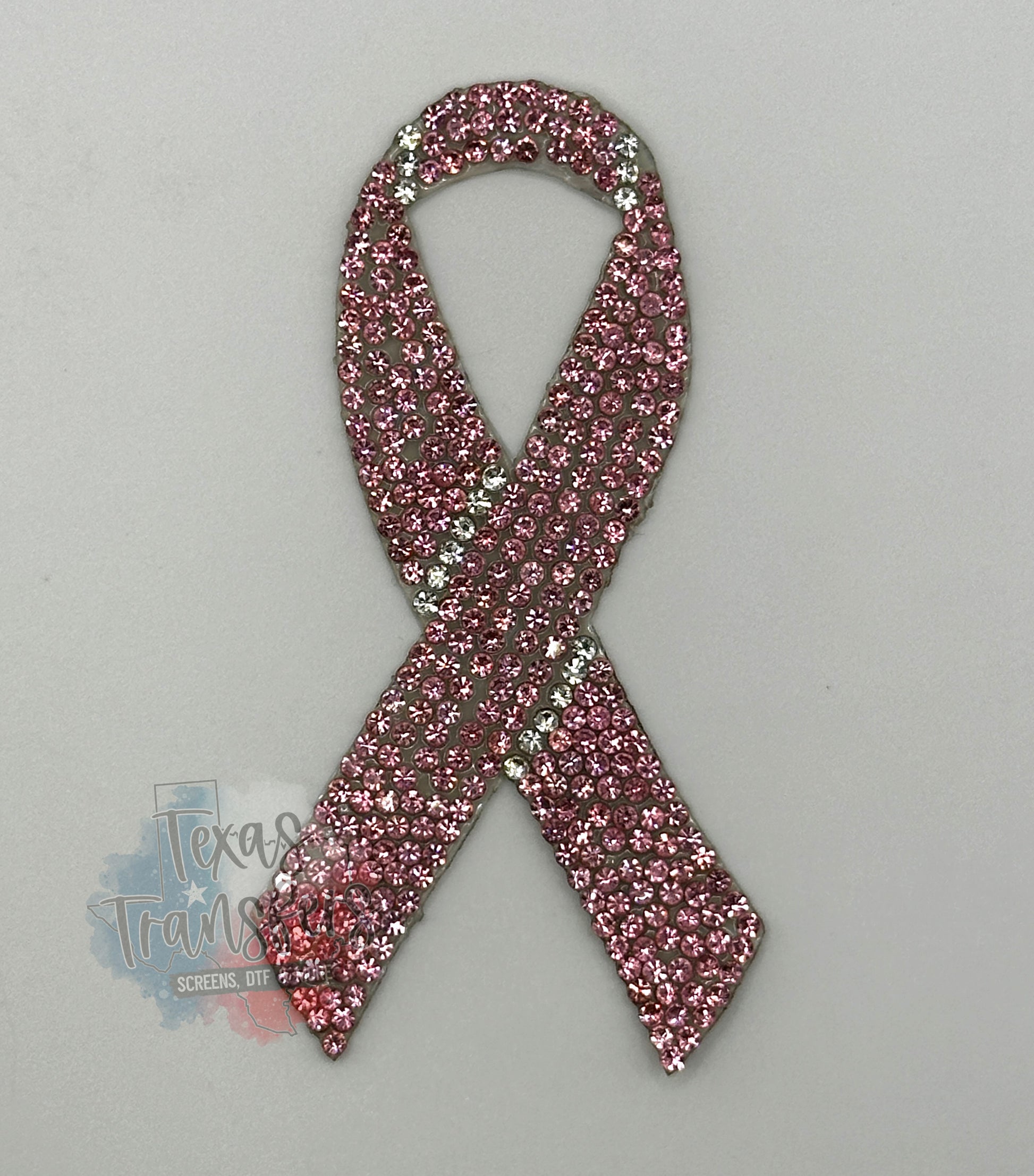 Sparkly Stone Breast Cancer Ribbon Iron-On PATCH - Texas Transfers and Designs
